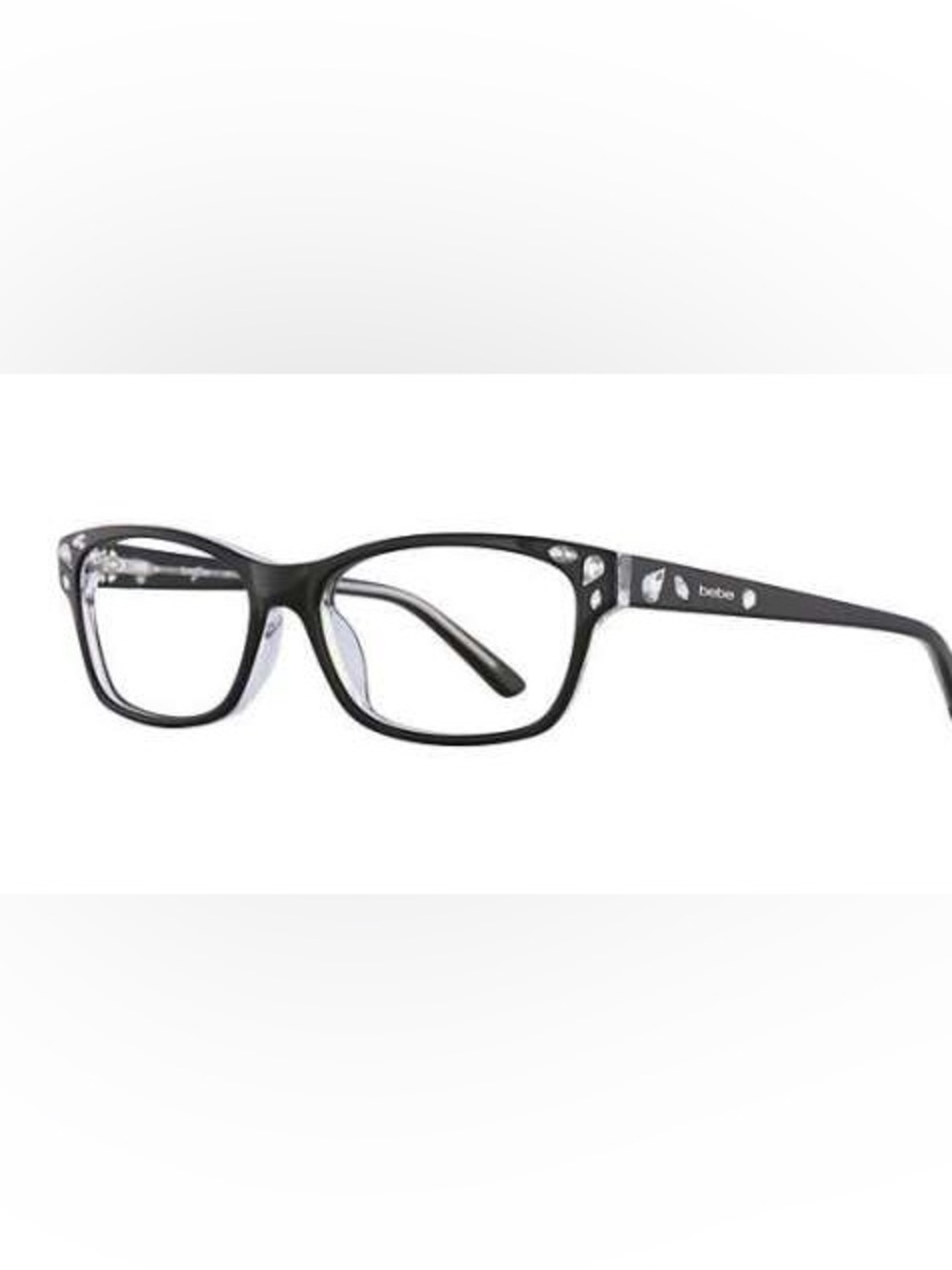 bebe Black Women's Eyeglasses with Crystal Accent